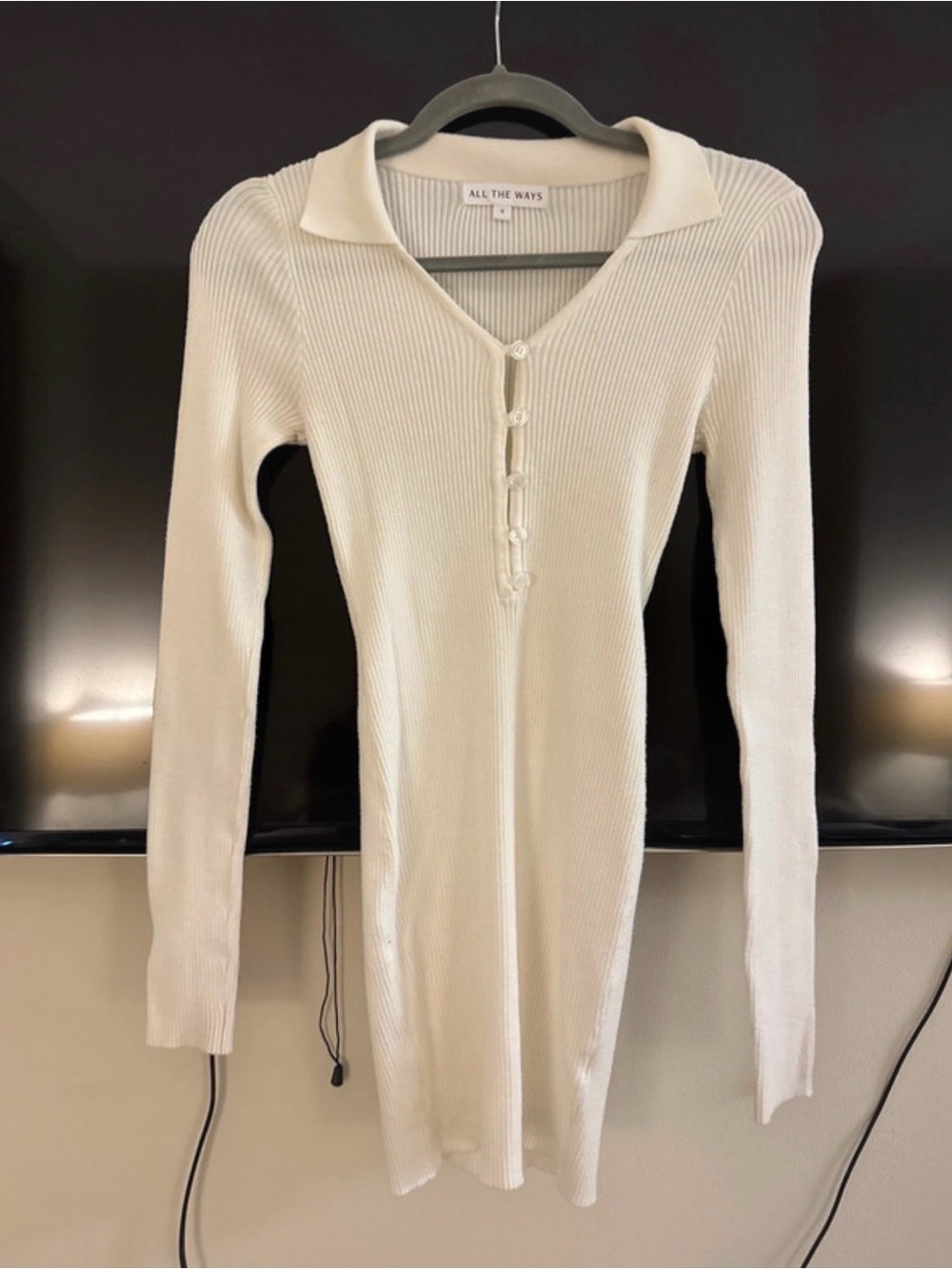 REVOLVE Cream Ribbed Long-Sleeve Polo Knit Dress
